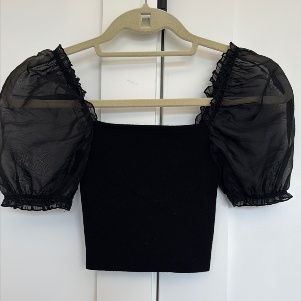 Elegant Black Puff Sleeve Top